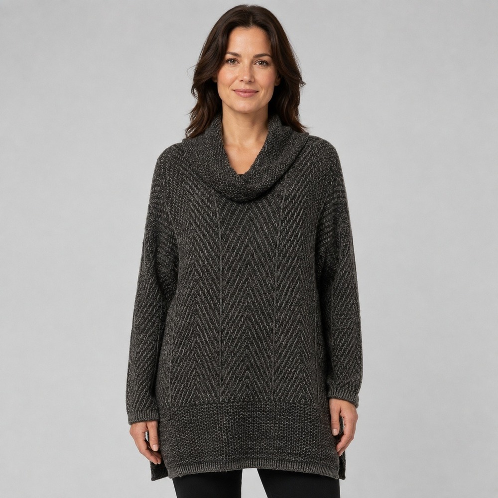 Eight Eight Eight Womens XL Charcoal Gray Cotton Cowl Neck Chevron Tunic Sweater